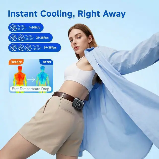Alt view image 5 of 7 - Portable Waist Fan, Rechargeable Wearable Fan w/ LED Display, 3 Speeds, 3000mAh Battery, 10H Runtime, Mini Turbo Airflow, Clip on Belt/Shirt/Hat, for Travel,Outdoor, Concert,Gift for Men Women-1 PACK