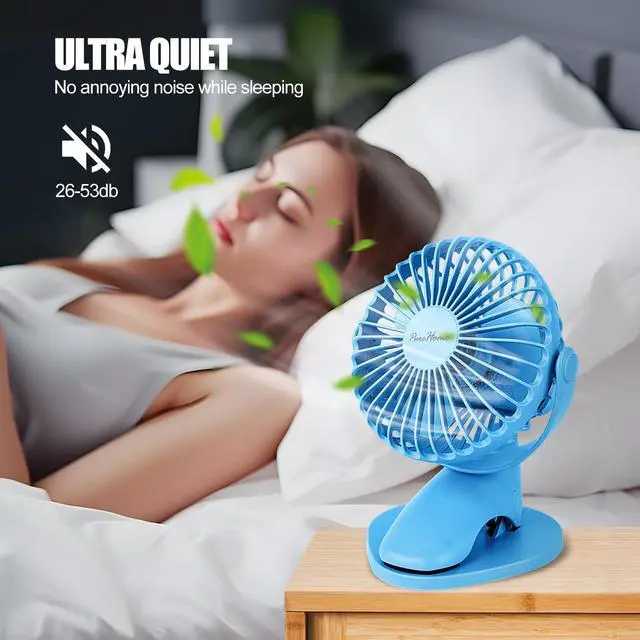 Alt view image 5 of 7 - Portable Clip Fan Battery Operated,3 Speeds USB Rechargeable Mini Table Fan with Strong Airflow,360°Rotation Ultra Quiet Personal Desk Fan for Home Office Bedroom Dorm Stroller Camping - Blue