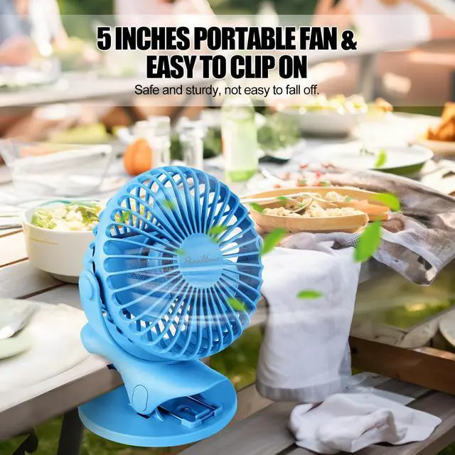 Alt view image 6 of 7 - Portable Clip Fan Battery Operated,3 Speeds USB Rechargeable Mini Table Fan with Strong Airflow,360°Rotation Ultra Quiet Personal Desk Fan for Home Office Bedroom Dorm Stroller Camping - Blue