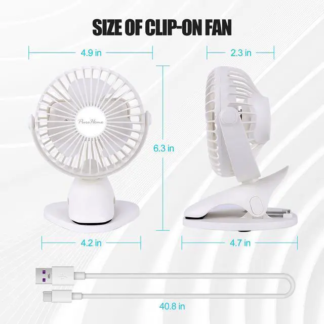 Alt view image 2 of 6 - Portable Clip Fan Battery Operated,3 Speeds USB Rechargeable Mini Table Fan with Strong Airflow,360°Rotation Ultra Quiet Personal Desk Fan for Home Office Bedroom Dorm Stroller Camping(White)