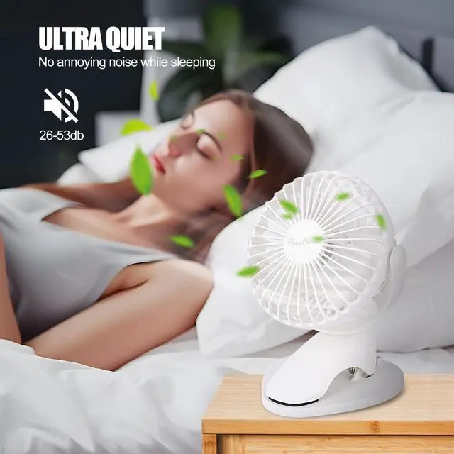 Alt view image 5 of 6 - Portable Clip Fan Battery Operated,3 Speeds USB Rechargeable Mini Table Fan with Strong Airflow,360°Rotation Ultra Quiet Personal Desk Fan for Home Office Bedroom Dorm Stroller Camping(White)