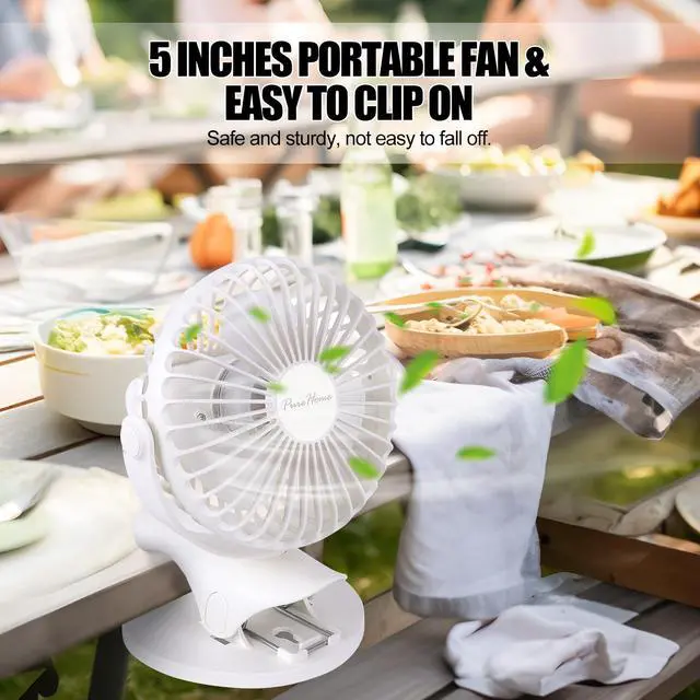 Alt view image 6 of 6 - Portable Clip Fan Battery Operated,3 Speeds USB Rechargeable Mini Table Fan with Strong Airflow,360°Rotation Ultra Quiet Personal Desk Fan for Home Office Bedroom Dorm Stroller Camping(White)