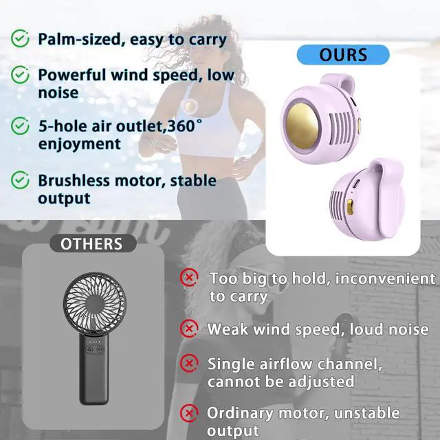 Alt view image 6 of 6 - Portable Clip-On Fan, Mini USB Rechargeable 360° Rotatable Fan, 3-Speed Silent Mini Bladeless Fans