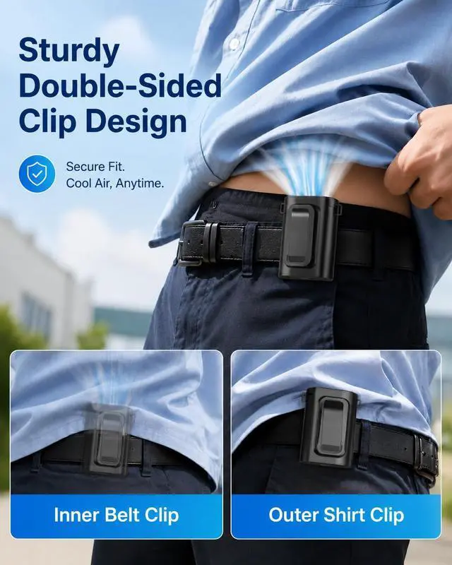 Alt view image 5 of 7 - Portable Waist Fan, Ultra Lightweight Wearable Clip On Fan for Shirt, Mini Personal Neck Fan for Travel, Hands Free Belt Fan with Strong Airflow, Rechargeable Small Body Fan for Women & Men