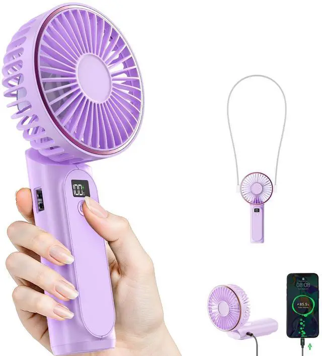 Main image of Portable Handheld Fan, 4000mAh, 180 Adjustable, 6 Speed Wind, USB Rechargeable Foldable Fan with Real-Time Electricity Display
