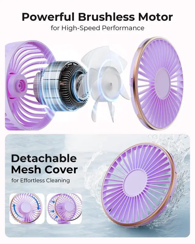 Alt view image 3 of 7 - Portable Handheld Fan, 4000mAh, 180 Adjustable, 6 Speed Wind, USB Rechargeable Foldable Fan with Real-Time Electricity Display