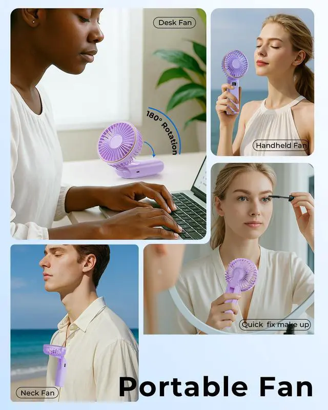 Alt view image 7 of 7 - Portable Handheld Fan, 4000mAh, 180 Adjustable, 6 Speed Wind, USB Rechargeable Foldable Fan with Real-Time Electricity Display