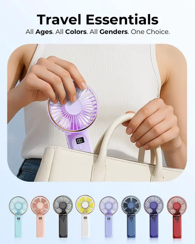 Alt view image 6 of 7 - Portable Handheld Fan, 4000mAh, 180 Adjustable, 6 Speed Wind, USB Rechargeable Foldable Fan with Real-Time Electricity Display
