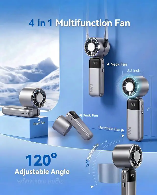 Alt view image 3 of 7 - Mini Ice Cooling Portable Handheld Fan, Pocket Personal Fan with Rechargeable Battery, 20hrs Long-lasting Work, 199 Speed Wind with High-Speed Motor, for Travel/Work/Indoor/Outdoor