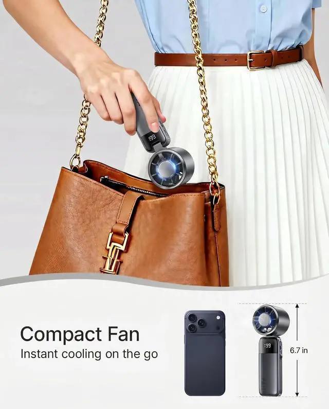 Alt view image 6 of 7 - Mini Ice Cooling Portable Handheld Fan, Pocket Personal Fan with Rechargeable Battery, 20hrs Long-lasting Work, 199 Speed Wind with High-Speed Motor, for Travel/Work/Indoor/Outdoor