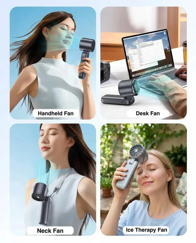 Alt view image 7 of 7 - Mini Ice Cooling Portable Handheld Fan, Pocket Personal Fan with Rechargeable Battery, 20hrs Long-lasting Work, 199 Speed Wind with High-Speed Motor, for Travel/Work/Indoor/Outdoor