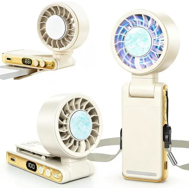 Main image of Handheld Portable Turbo Fan with Ice Cooling,5 Speed Rechargeable LED Display Foldable Hand Held Personal Clip/Neck/Waist Fan,180°& 360° Adjustable,Pocket Mini Fan for Outdoor/Home/Office (Khaki)