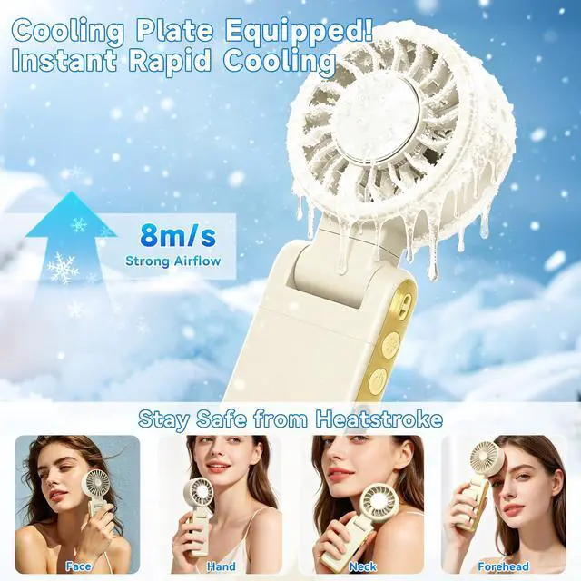 Alt view image 2 of 7 - Handheld Portable Turbo Fan with Ice Cooling,5 Speed Rechargeable LED Display Foldable Hand Held Personal Clip/Neck/Waist Fan,180°& 360° Adjustable,Pocket Mini Fan for Outdoor/Home/Office (Khaki)