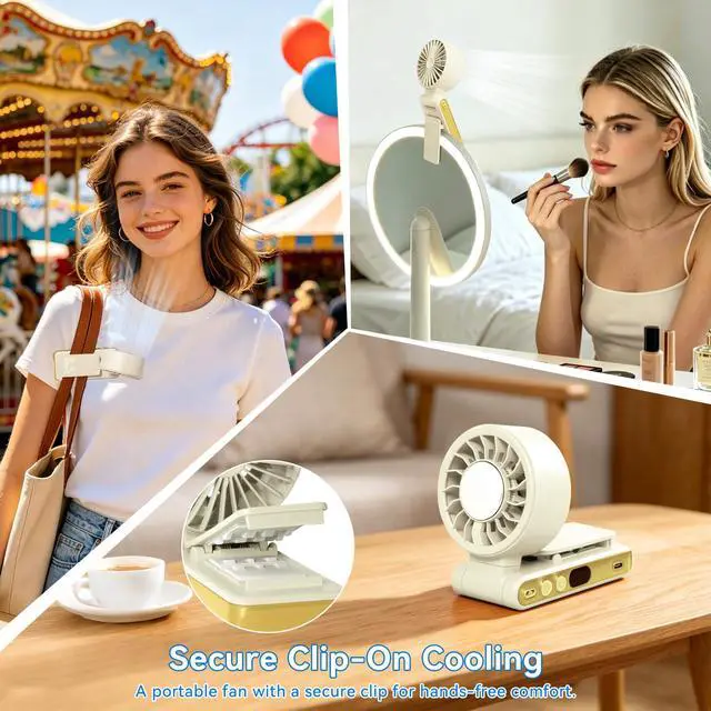 Alt view image 4 of 7 - Handheld Portable Turbo Fan with Ice Cooling,5 Speed Rechargeable LED Display Foldable Hand Held Personal Clip/Neck/Waist Fan,180°& 360° Adjustable,Pocket Mini Fan for Outdoor/Home/Office (Khaki)