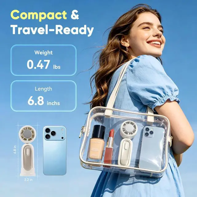 Alt view image 7 of 7 - Portable Handheld Fan, Personal Mini 360° Detachable Clip on Fan, Ice Cooling, Rechargeable Turbo Fan for Desk, Hand Held Fan Up to 19H and 1-199 Speeds, Phone Holder, Outdoor & Travel (White)