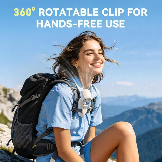 Alt view image 3 of 7 - Portable Handheld Fan, Personal Mini 360° Detachable Clip on Fan, Ice Cooling, Rechargeable Turbo Fan for Desk, Hand Held Fan Up to 19H and 1-199 Speeds, Phone Holder, Outdoor & Travel (White)