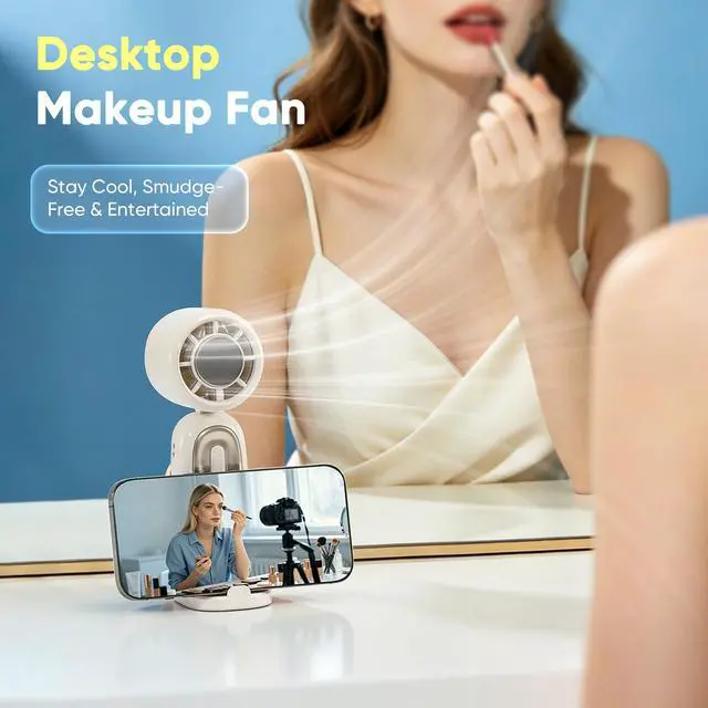 Alt view image 6 of 7 - Portable Handheld Fan, Personal Mini 360° Detachable Clip on Fan, Ice Cooling, Rechargeable Turbo Fan for Desk, Hand Held Fan Up to 19H and 1-199 Speeds, Phone Holder, Outdoor & Travel (White)