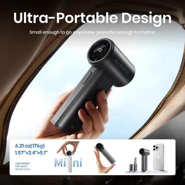 Alt view image 3 of 7 - 4500mAh Powerful Mini Turbo Fan - 100 Speed Touch Control Portable Handheld High Speed Rechargeable Small Pocket Design Personal Travel Essentials for Indoor and Outdoor-Black