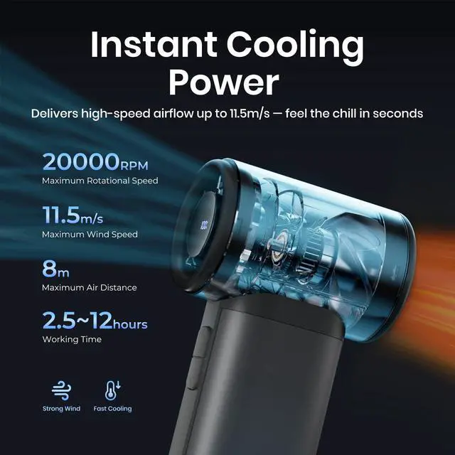 Alt view image 6 of 7 - 4500mAh Powerful Mini Turbo Fan - 100 Speed Touch Control Portable Handheld High Speed Rechargeable Small Pocket Design Personal Travel Essentials for Indoor and Outdoor-Black