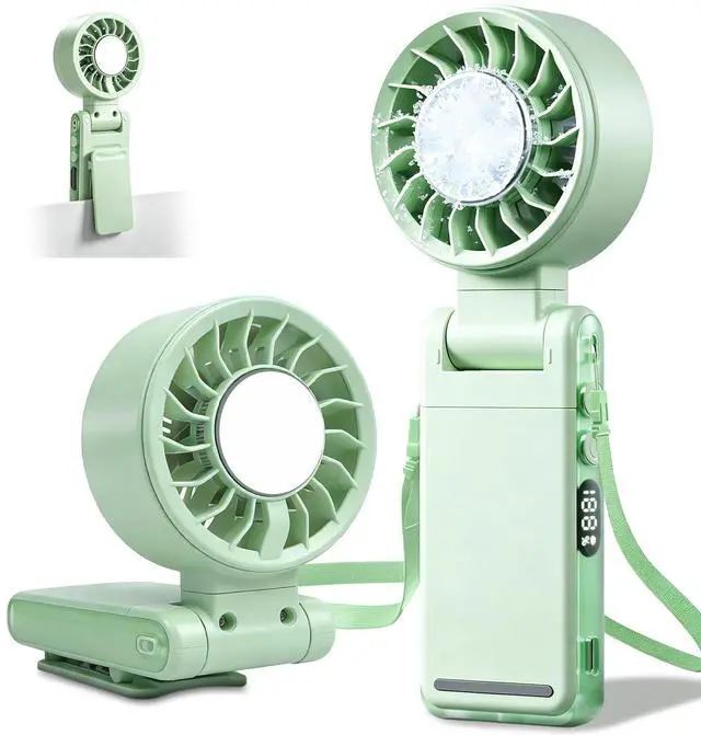 Main image of 4-IN-1 Clip-On Portable Fan Rechargeable Handheld Mini Fan with lce Cooler,5 Gear High Speed 360° Rotatable Small Fans, for Outdoor, Travel, Beach, and Office (Green)