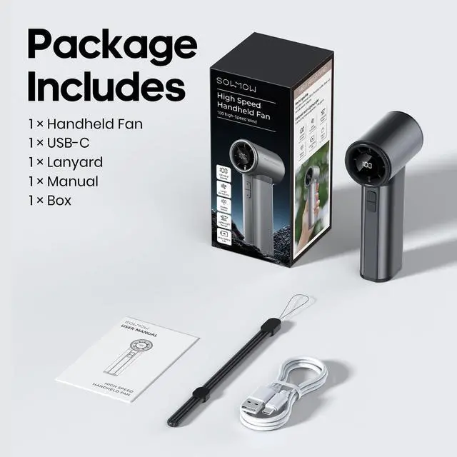 Alt view image 7 of 7 - 4500mAh Powerful Mini Turbo Fan - 100 Speed Touch Control Portable Handheld High Speed Rechargeable Small Pocket Design Personal Travel Essentials for Indoor and Outdoor-Black