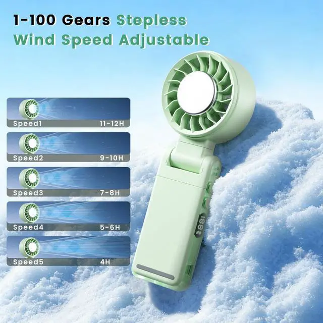 Alt view image 3 of 7 - 4-IN-1 Clip-On Portable Fan Rechargeable Handheld Mini Fan with lce Cooler,5 Gear High Speed 360° Rotatable Small Fans, for Outdoor, Travel, Beach, and Office (Green)