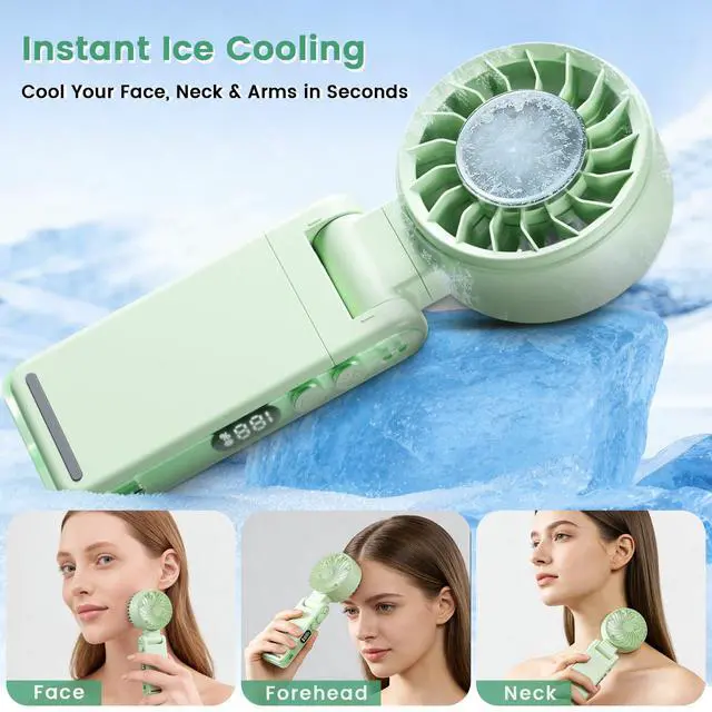 Alt view image 5 of 7 - 4-IN-1 Clip-On Portable Fan Rechargeable Handheld Mini Fan with lce Cooler,5 Gear High Speed 360° Rotatable Small Fans, for Outdoor, Travel, Beach, and Office (Green)
