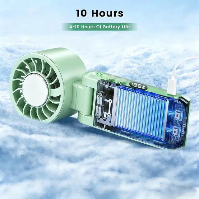 Alt view image 6 of 7 - 4-IN-1 Clip-On Portable Fan Rechargeable Handheld Mini Fan with lce Cooler,5 Gear High Speed 360° Rotatable Small Fans, for Outdoor, Travel, Beach, and Office (Green)