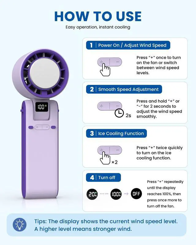 Alt view image 5 of 7 - Portable Fan Hand held Fan 4000mAh Rechargeable Fan Portable Battery Operated Fan with 100-Speed Stepless Adjustment Quiet Mini AC Fan with Ice Cooling Personal Fan for Travel Outdoor Makeup