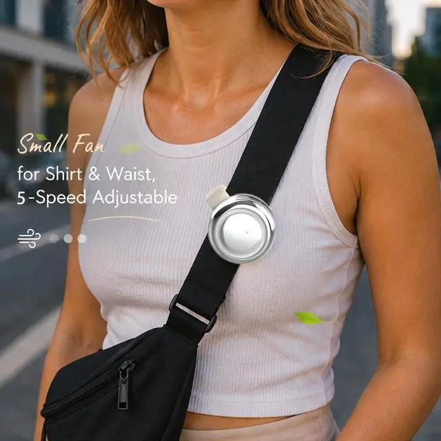 Alt view image 4 of 7 - 5-Speed Clip-On Mini Fan, Portable Bladeless Waist Fan, White