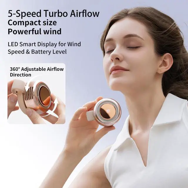 Alt view image 7 of 7 - Mini Bladeless Clip on Fan with LED Light, 5-Speed Portable Silent Fan for Office, Hospital, Library, Travel, Hiking, Hands-Free Personal Fan for Outdoor, Summer Travel Gift (White)