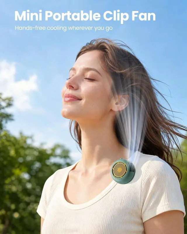 Alt view image 6 of 7 - Clip On Fan, Portable Silent Mini Bladeless Fan for Shirt/Waist, 5 Speed Adjustable&LED Display, Spin 360° Fan, Hands-Free, Small Wearable Fan for Outdoor Travel, Office, Gift Women/Mom Teal