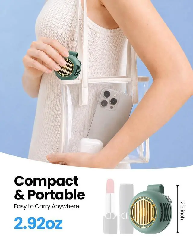 Alt view image 7 of 7 - Clip On Fan, Portable Silent Mini Bladeless Fan for Shirt/Waist, 5 Speed Adjustable&LED Display, Spin 360° Fan, Hands-Free, Small Wearable Fan for Outdoor Travel, Office, Gift Women/Mom Teal