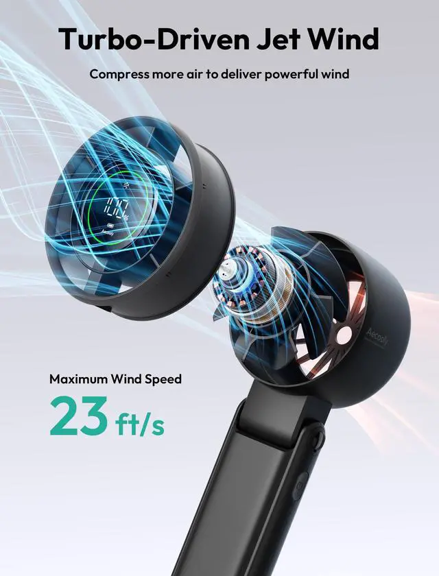Alt view image 3 of 7 - Portable Handheld Fan, 22H Max Cooling 5000mAh Battery -Black