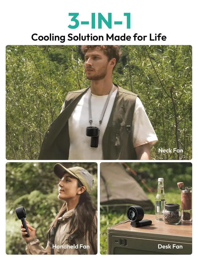 Alt view image 6 of 7 - Portable Handheld Fan, 22H Max Cooling 5000mAh Battery -Black