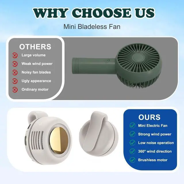 Alt view image 4 of 6 - Portable Silent Mini Bladeless Fan Clip On, Adjustable 3 Speeds Suspended, Waist Fans forclip onfan for shirt Suitable for Outdoor & Travel & Office (White)