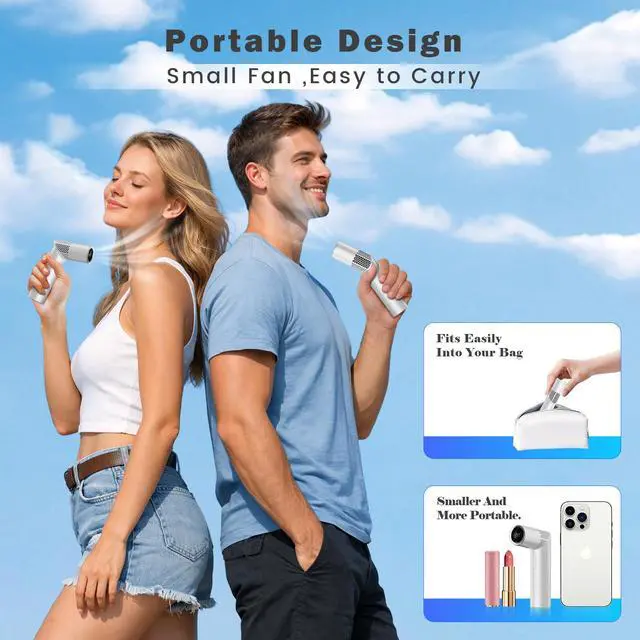 Alt view image 6 of 7 - Portable Handheld Turbo Fan,3 IN 1 Rechargeable Mini Fans,Up to 12 Working Hours,1-199 Speed,Digital Display,for Outdoor,Travel,Beach,Office (white)