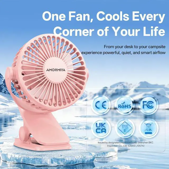 Alt view image 2 of 7 - Portable Clip on Fan Rechargeable Mini for Desk Golf Camping Pink