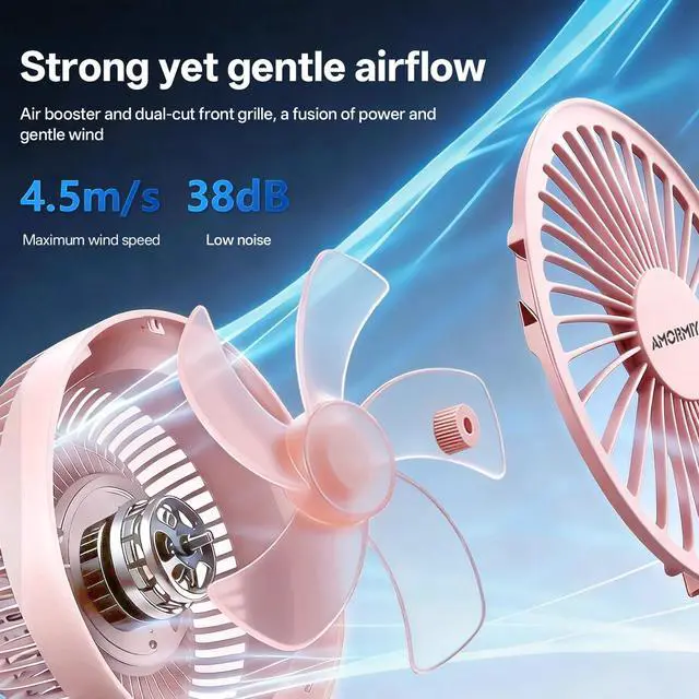 Alt view image 3 of 7 - Portable Clip on Fan Rechargeable Mini for Desk Golf Camping Pink