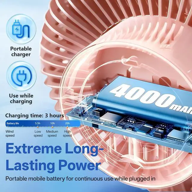 Alt view image 4 of 7 - Portable Clip on Fan Rechargeable Mini for Desk Golf Camping Pink