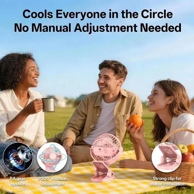Alt view image 5 of 7 - Portable Clip on Fan Rechargeable Mini for Desk Golf Camping Pink