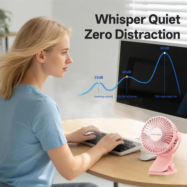 Alt view image 6 of 7 - Portable Clip on Fan Rechargeable Mini for Desk Golf Camping Pink