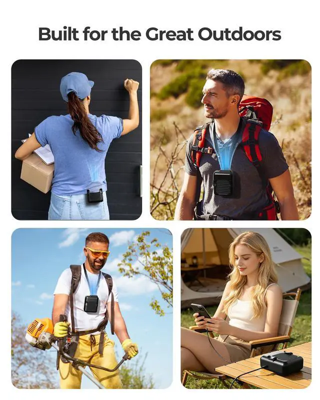 Alt view image 4 of 7 - Portable Waist Clip Fan, 6000mAh Battery Operated Necklace Fan, 23 Hours Working Time, 3 Speeds, 5100RPM Strong Airflow Hands-free Belt Fan for Outdoor Works, Farm, Hiking, Camping, Travel