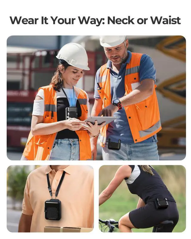 Alt view image 5 of 7 - Portable Waist Clip Fan, 6000mAh Battery Operated Necklace Fan, 23 Hours Working Time, 3 Speeds, 5100RPM Strong Airflow Hands-free Belt Fan for Outdoor Works, Farm, Hiking, Camping, Travel