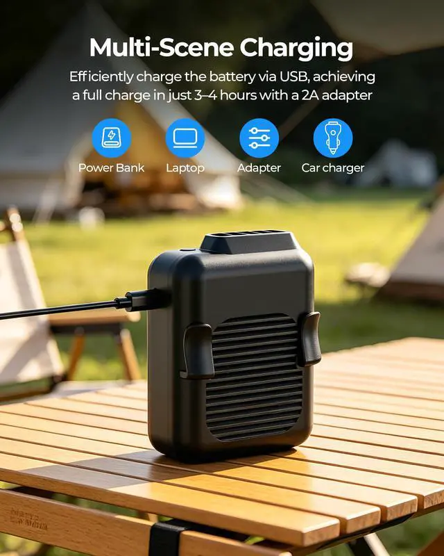 Alt view image 7 of 7 - Portable Waist Clip Fan, 6000mAh Battery Operated Necklace Fan, 23 Hours Working Time, 3 Speeds, 5100RPM Strong Airflow Hands-free Belt Fan for Outdoor Works, Farm, Hiking, Camping, Travel