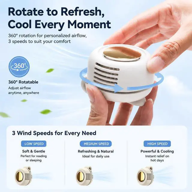 Alt view image 2 of 6 - Portable Clip-on Fan, Silent Bladeless Mini fan, 360°Rotation 3-speed Modes Whirlwind Fans For Waist Clips Hands-Free Cooling Fan Suitable For Outdoor Sports Trip Work Travel White