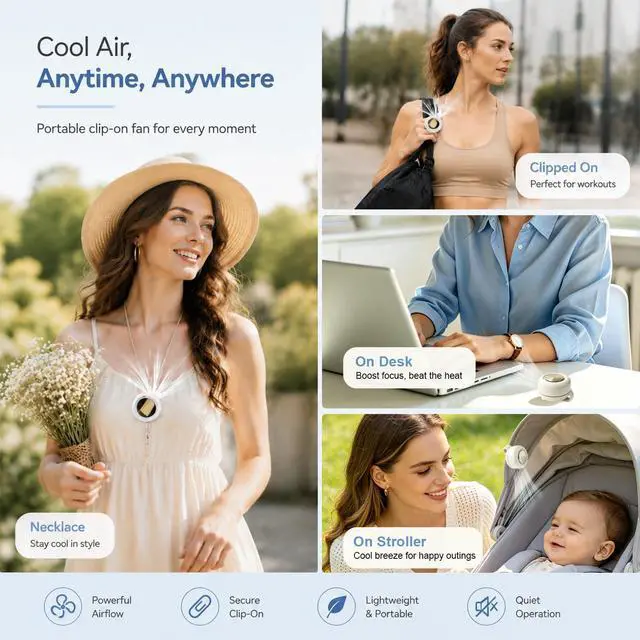 Alt view image 5 of 6 - Portable Clip-on Fan, Silent Bladeless Mini fan, 360°Rotation 3-speed Modes Whirlwind Fans For Waist Clips Hands-Free Cooling Fan Suitable For Outdoor Sports Trip Work Travel White