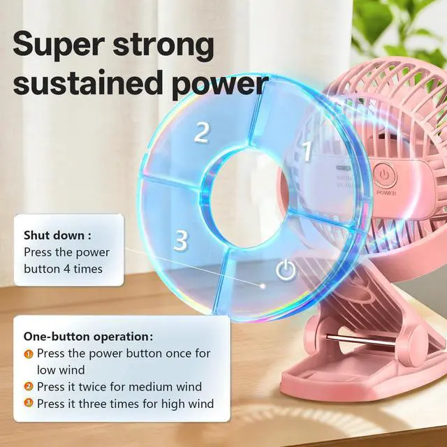 Alt view image 7 of 7 - Portable Clip on Fan Rechargeable Mini for Desk Golf Camping Pink