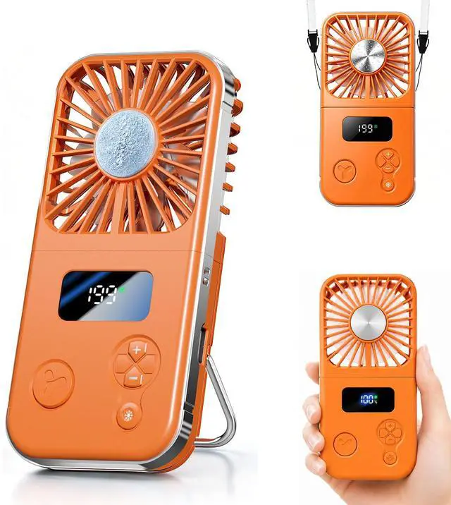 Main image of Portable Fan, Handheld Fan with Ice Cooling Plate, 5 Speeds Mini Personal Cooling Fan, Foldable USB-C Desk Fan with Digital Display & Lanyard for Travel Office Camping