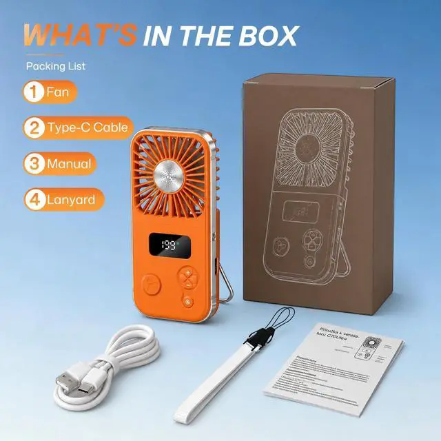 Alt view image 2 of 7 - Portable Fan, Handheld Fan with Ice Cooling Plate, 5 Speeds Mini Personal Cooling Fan, Foldable USB-C Desk Fan with Digital Display & Lanyard for Travel Office Camping